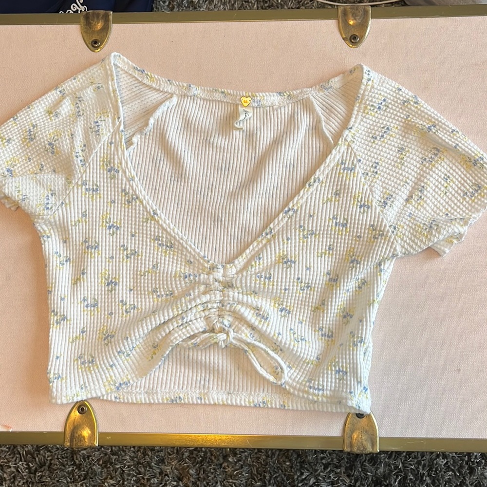 Pacsun LA Hearts white with floral pattern cinch top